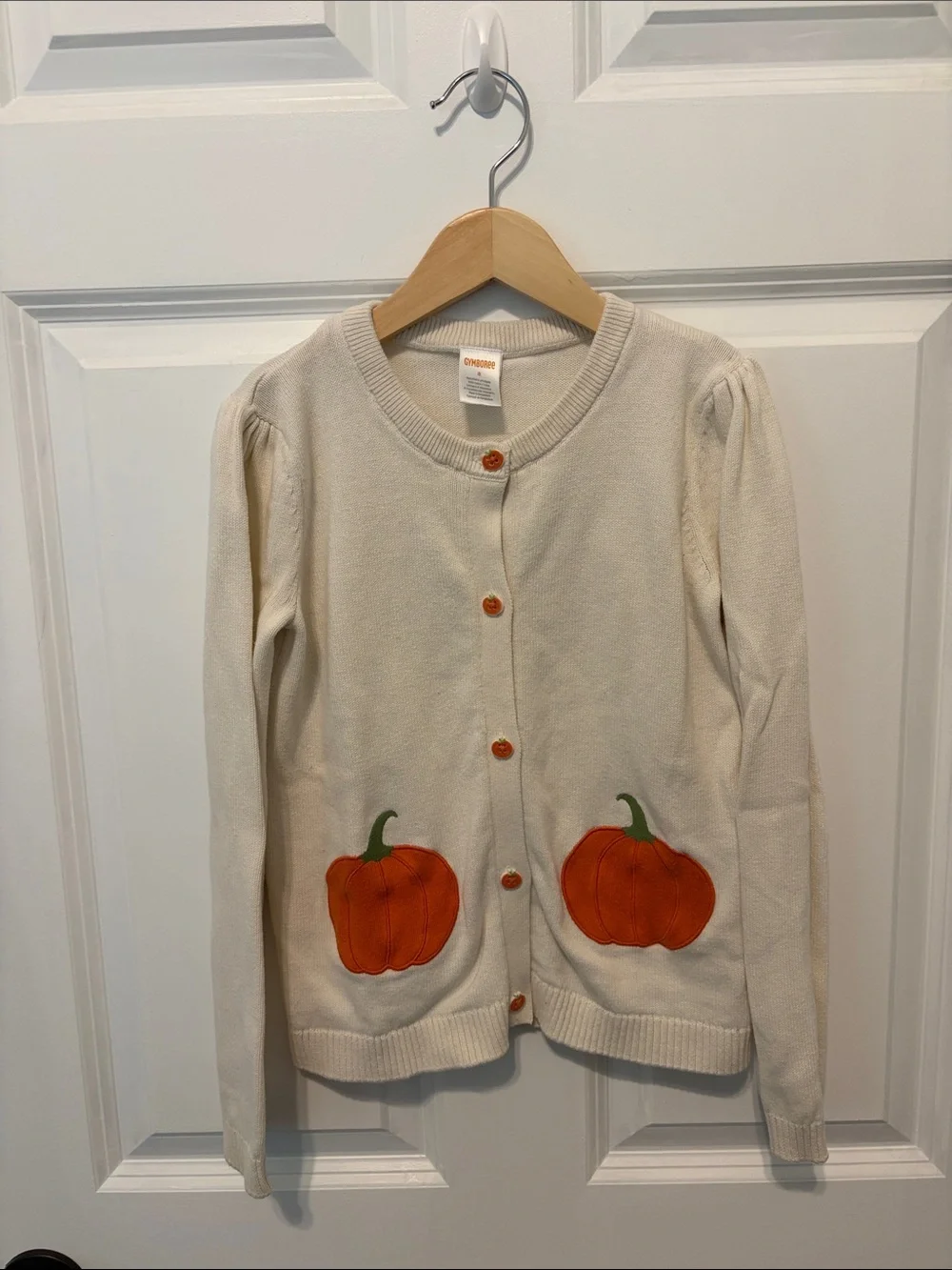 Gymboree Cream Cardigan with Orange Pumpkin Appliqués